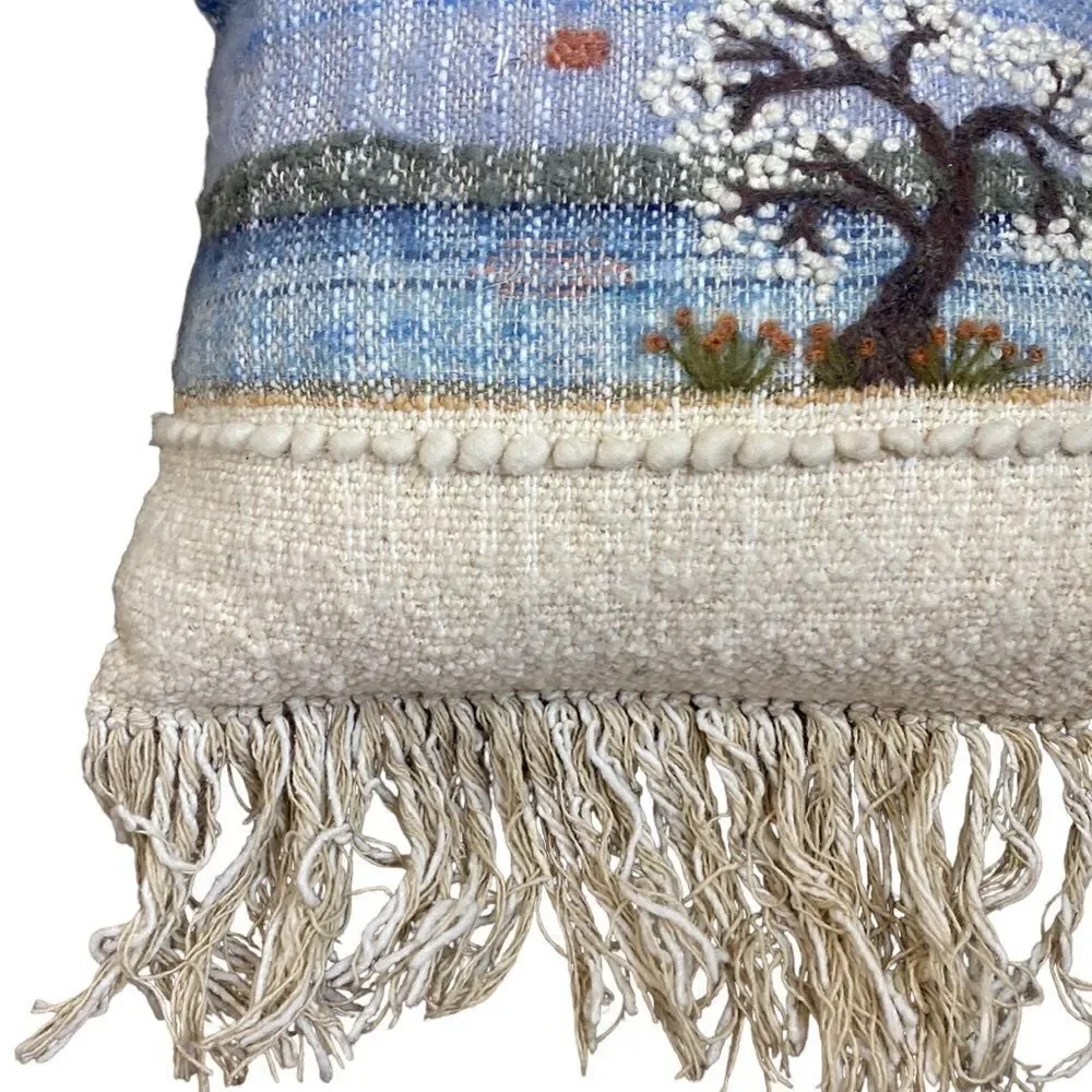 Bobby wells weaving throw pillow art fringed waterscape tree one of a kind